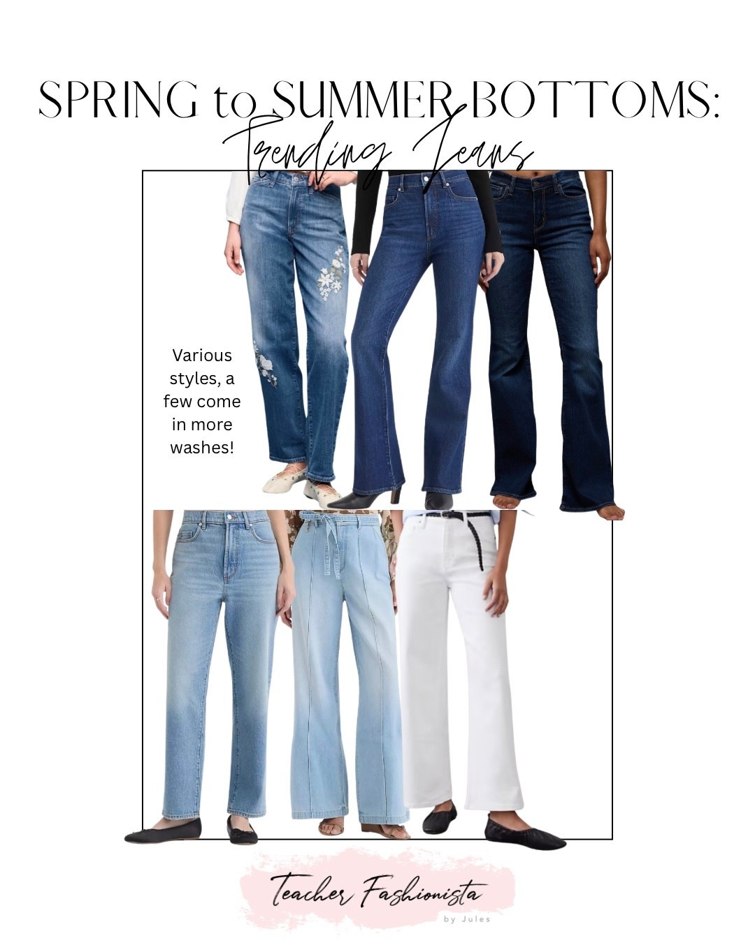 Jeans styles from spring to summer! Pair with blouses for work or tube tops and tank tops for play! Barrel jeans, slim flares, straight or wide leg, palazzo and more!

#LTKSeasonal #LTKSaleAlert