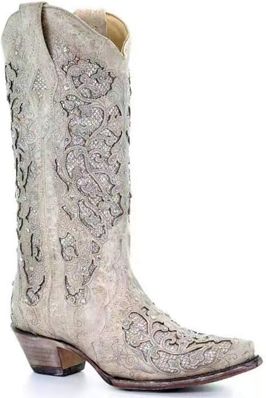 SO SIMPOK Women's Embroidered Printed Glitter Western Cowgirl Boots Retro Round Toe Mid Calf Chunky  | Amazon (US)