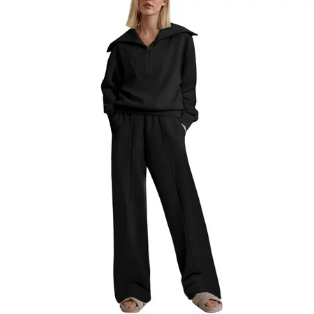 DOKOTOO Womens Two Piece Outfits Half Zip Sweatshirt Sweatsuit Oversized Lounge Sets Matching Set... | Walmart (US)