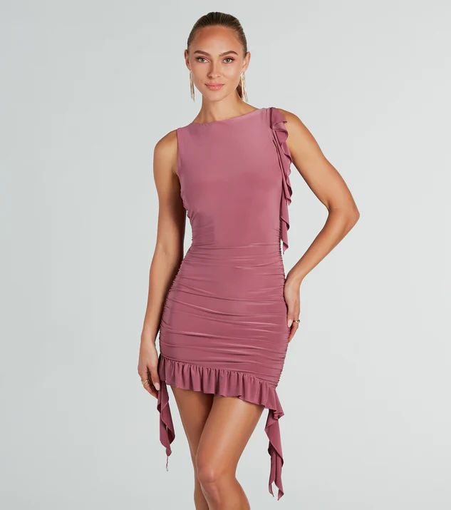 Chic Status Ruffled And Ruched Mini Dress | Windsor Stores