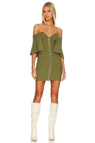 House of Harlow 1960 x REVOLVE Miki Off Shoulder Mini Dress in Olive Green from Revolve.com | Revolve Clothing (Global)