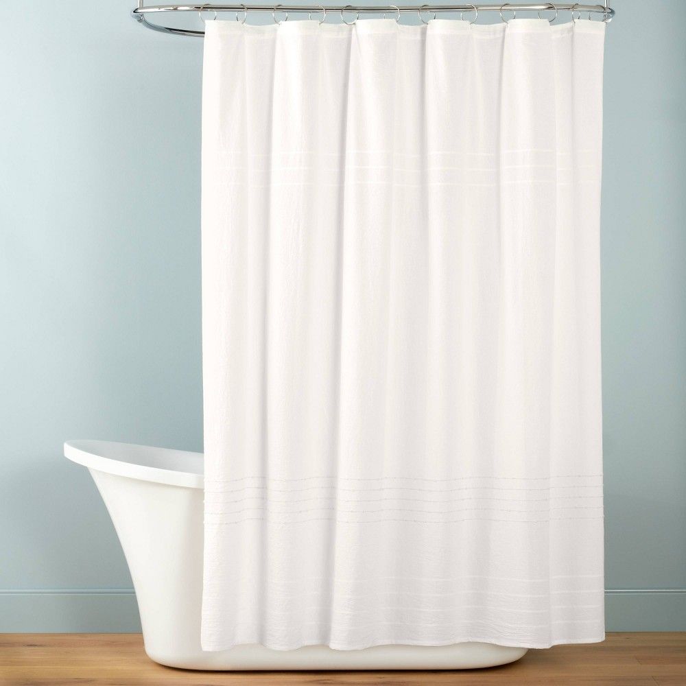 Woven Boucle Stripe Shower Curtain Sour Cream - Hearth & Hand with Magnolia | Target