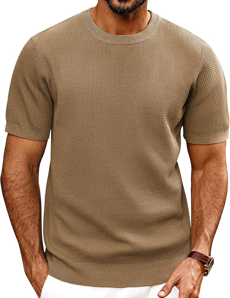 PJ PAUL JONES Mens T-Shirts Knit Short Sleeve Crewneck Shirt Casual Textured Pullover Tees | Amazon (US)