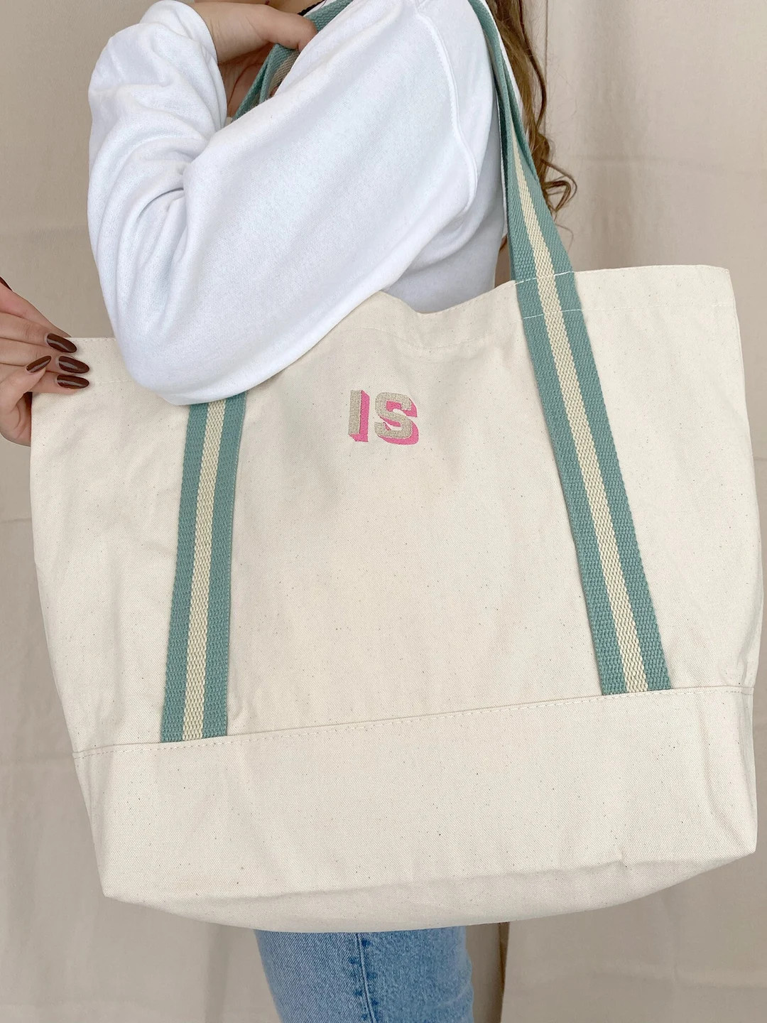 Personalised Tote Bag Embroidered With Initials Custom Tote Shopper Custom Canvas Tote Bag Name T... | Etsy (US)