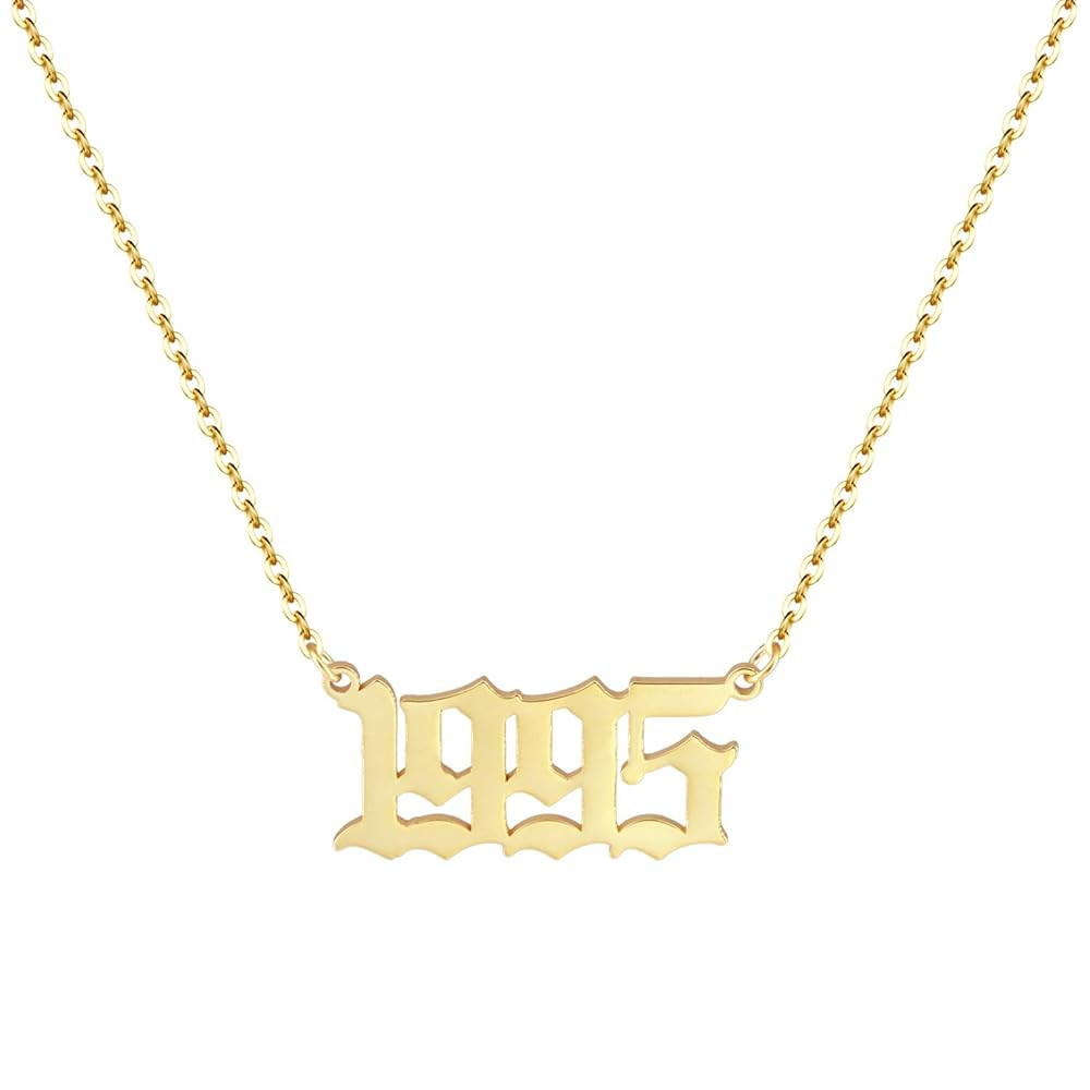 Birth Year Necklace 18K Gold Plated Birth Year Number Pendant Necklace Stainless Steel Birthday Y... | Amazon (US)