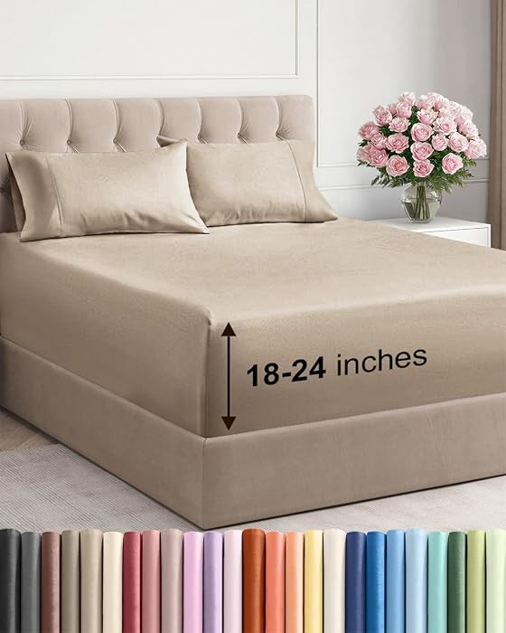 Queen Sheets 4 Piece Bed Sheet Set Cream
        Extra Deep Pocket, Hotel Luxury, Cooling, Breath... | Amazon (US)