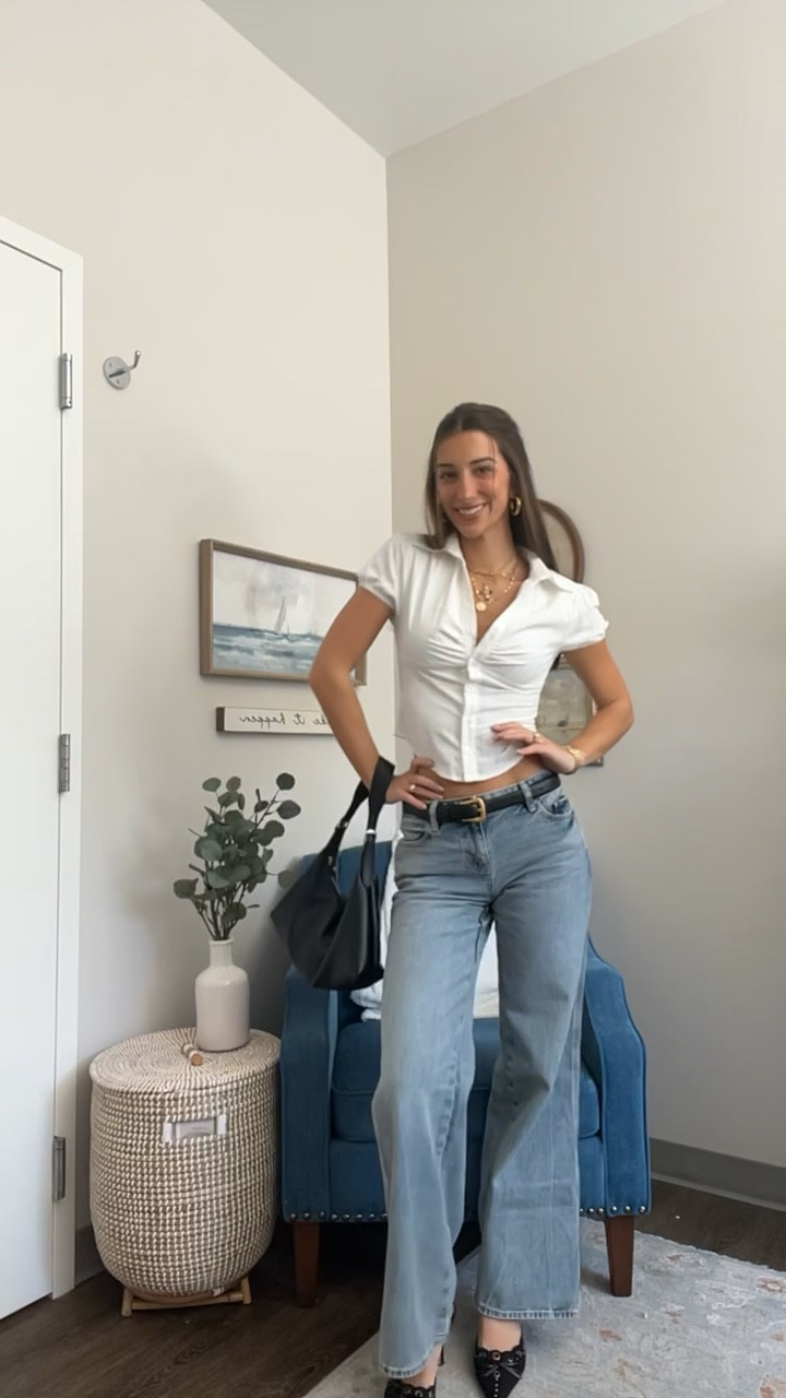 white collared blouse and jean fit✨🤍 #princesspolly #pacsun