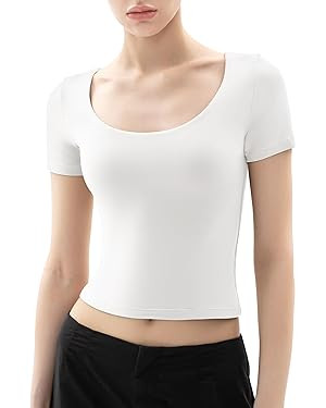 PUMIEY Women's Scoop Neck Short Sleeve T Shirt Slim Fit Sexy Tops Smoke Cloud Collection | Amazon (US)