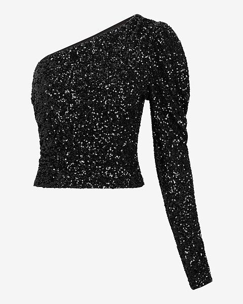 Sequin One Puff Shoulder Top | Express