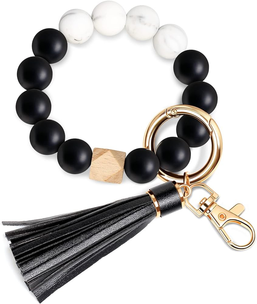 UpUDo Keychain Bracelet Wristlet, Silicone Beaded Key Ring Bracelet with Card Wallet, Elastic Keyrin | Amazon (US)