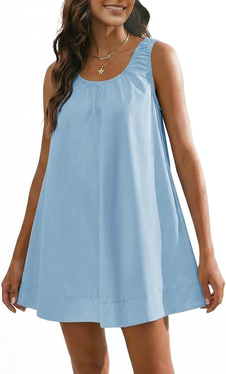 Wenrine Womens Oversized Summer Tank Mini Dress Casual Sleeveless Scoop Neck Loose Beach Vacation... | Amazon (US)