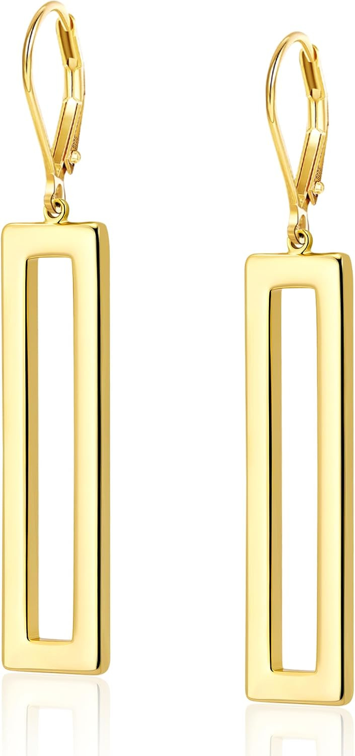 Silver Gold Geometric Dangle Earrings for Women Leverback Bar Drop Earring | Amazon (US)