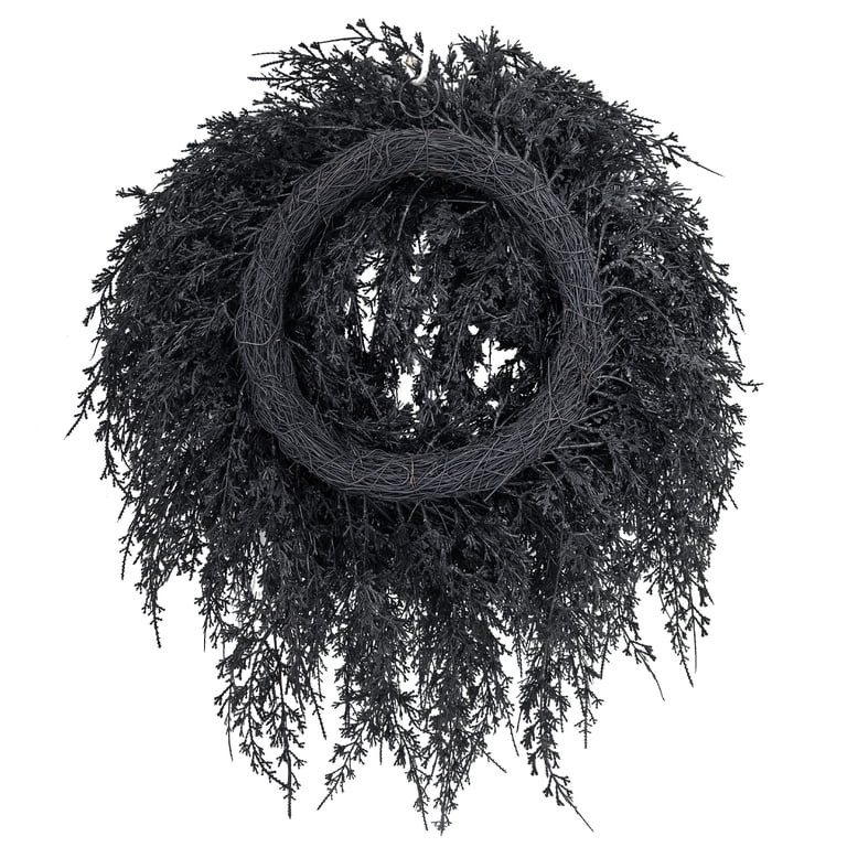 My Texas House Halloween Drapey Faux Cedar Wreath, Black, 24" | Walmart (US)