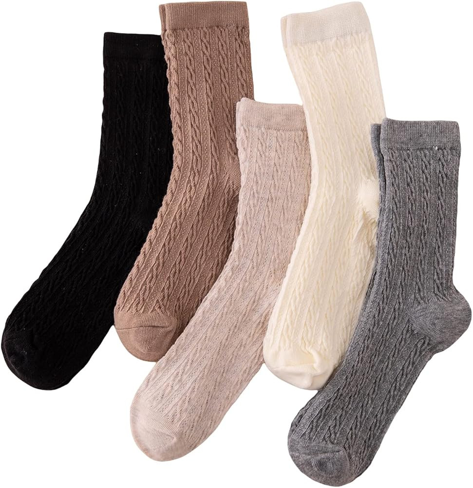 Milumia Women's 5 Pairs Cable Knit Crew Socks Casual Comfy Winter Socks | Amazon (US)