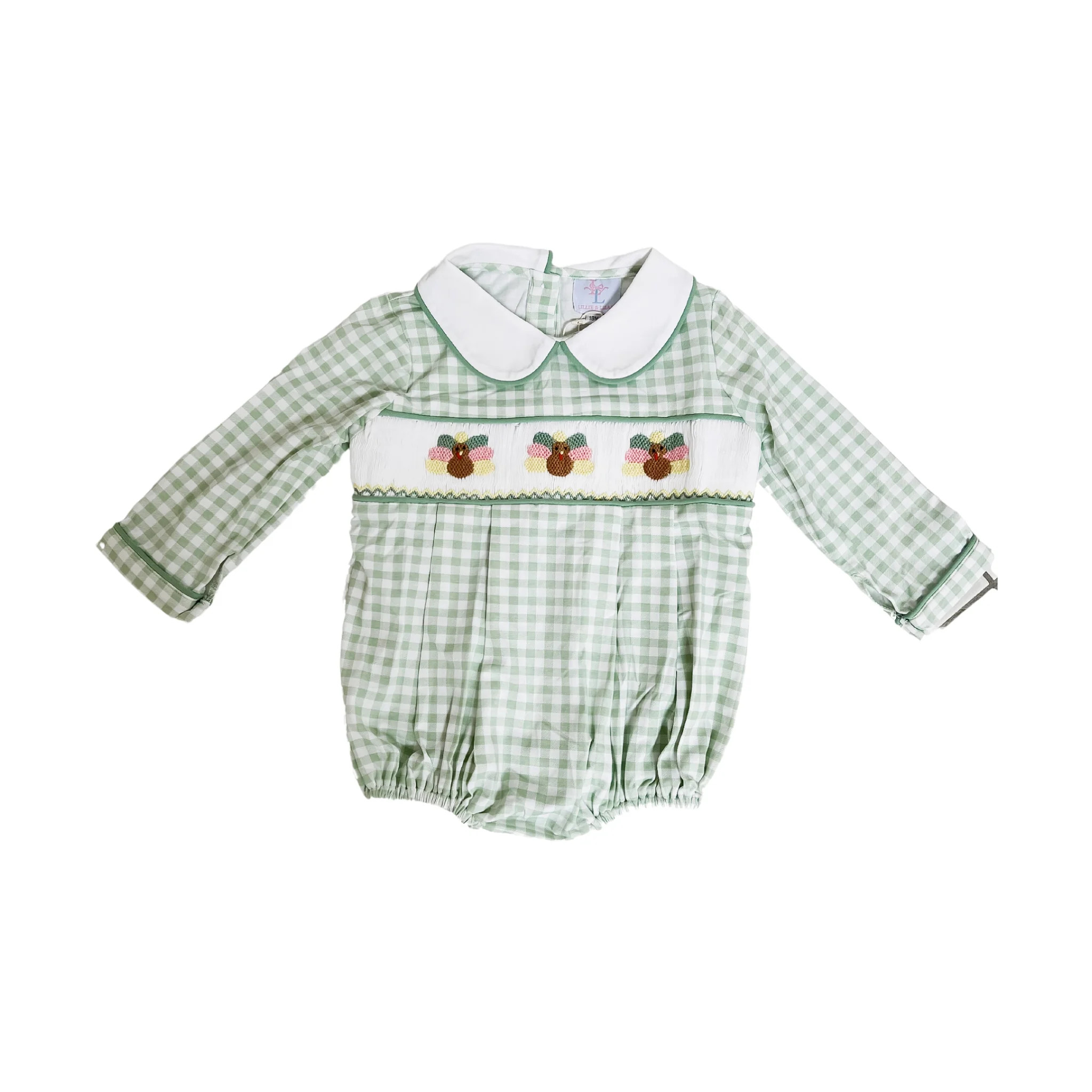 Benjamin Green Turkey Smocked Boy Bubble | Lillie & Lilah