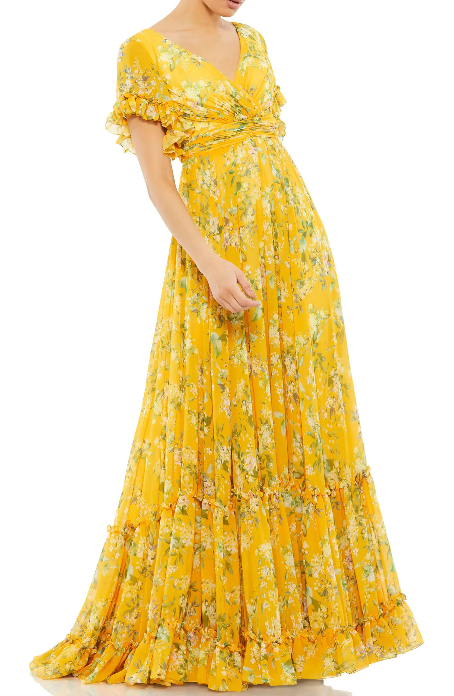Mac Duggal Flounce Sleeve Floral Maxi Dress | Nordstrom | Nordstrom