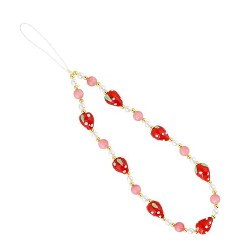 Strawberry Beaded Phone Charm Sweet Fruit Pearl Lanyard Wrist Strap Cute Beaded Phone Charms Lanyard Handmade Beads Anti Lost Phone Chain Keychain Phone Beaded Phone Strap Charm for Women & Girls | Amazon (US)