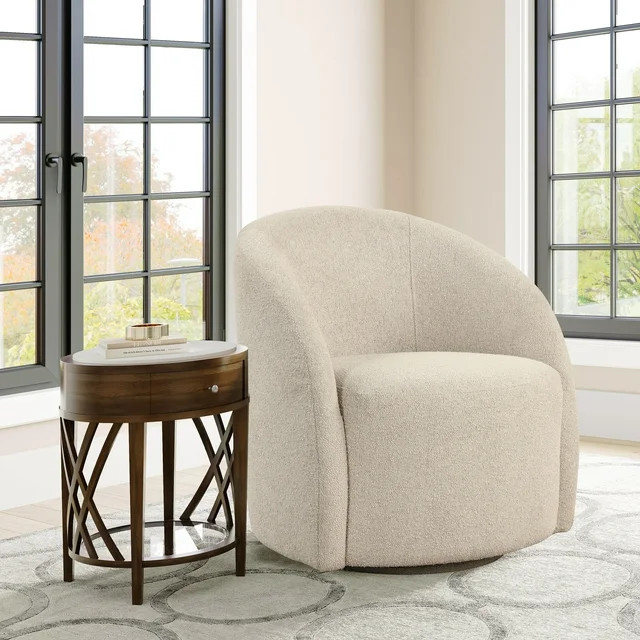 Lifestyle Solutions Briars Art Deco Style Swivel Accent Chair, Khaki Boucle Fabric | Walmart (US)