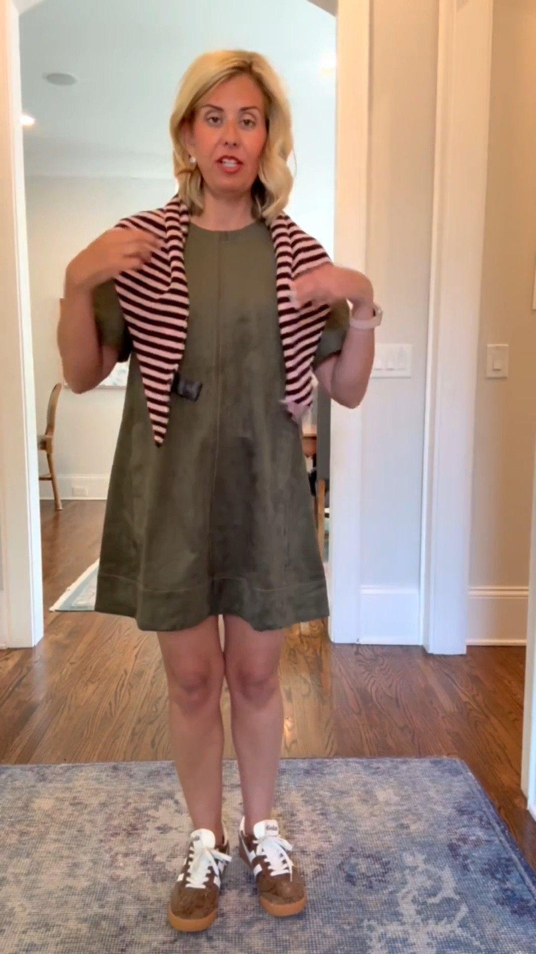 The Emmy dress from Anthro is an all-time favorite of mine. Loving this olive suede version so much! 
Dress - small
Sneakers - 8 tts 

#LTKdayinmylife #LTKSeasonal #LTKPetite