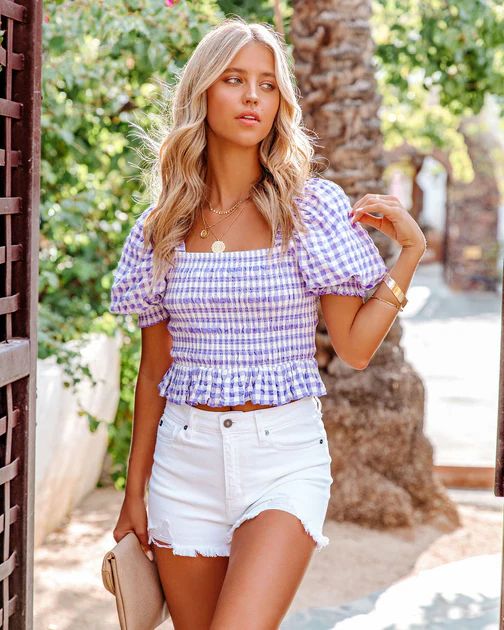Mercado Cotton Blend Gingham Smocked Crop Top - FINAL SALE | VICI Collection