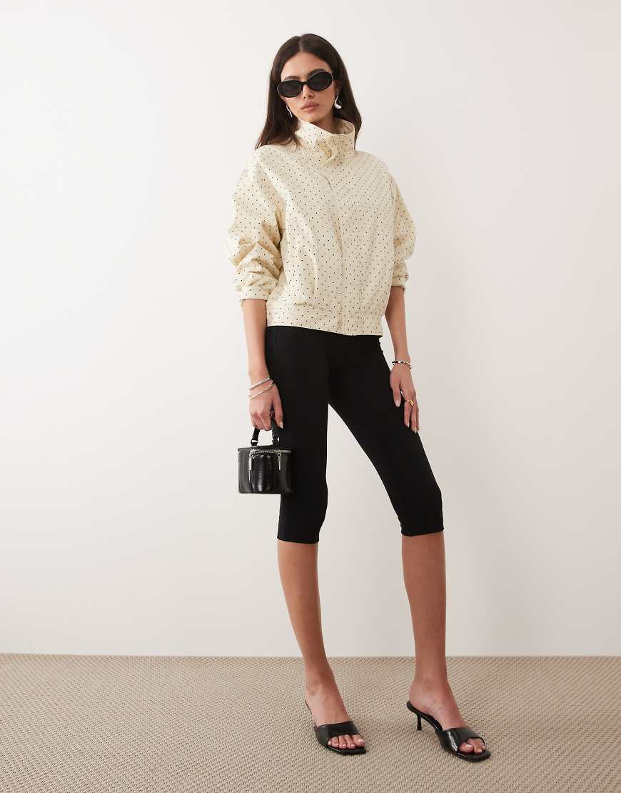 Mango Dots 100% cotton high neck zip through jacket in beige and black polka dot-Neutral | ASOS (Global)