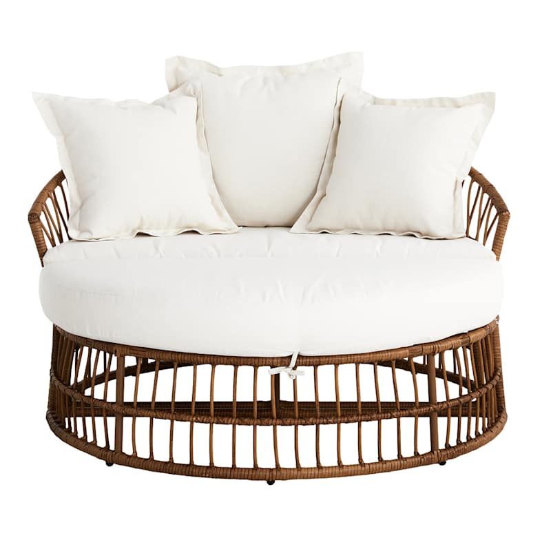 Puebla Day Bed Natural Wicker with Natural Canvas Cushions 2-Piece Set | At Home