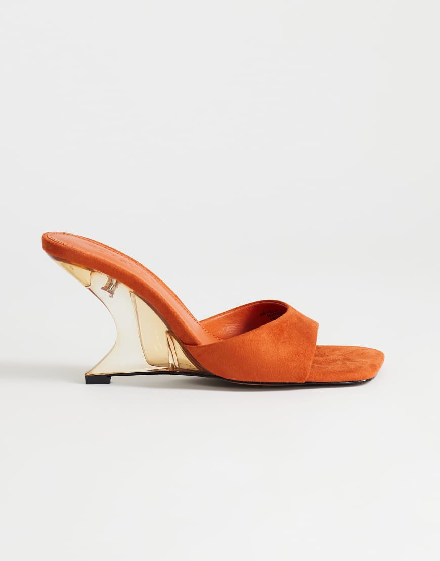 Topshop Esme mules with clear wedge heel in orange | ASOS (Global)