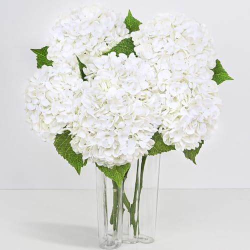 Yastouay 6 Pcs Real Touch Hydrangea Artificial Flowers, 21" White Full Faux Hydrangea Flowers Lat... | Amazon (US)