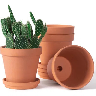 Terracotta & Clay Pots For Plants With Saucer, Terra Cotta Plant Pots With Drainage Hole, Flowerpot With Tray, Terracotta Pot For Indoor Outdoor Plan | Wayfair North America
