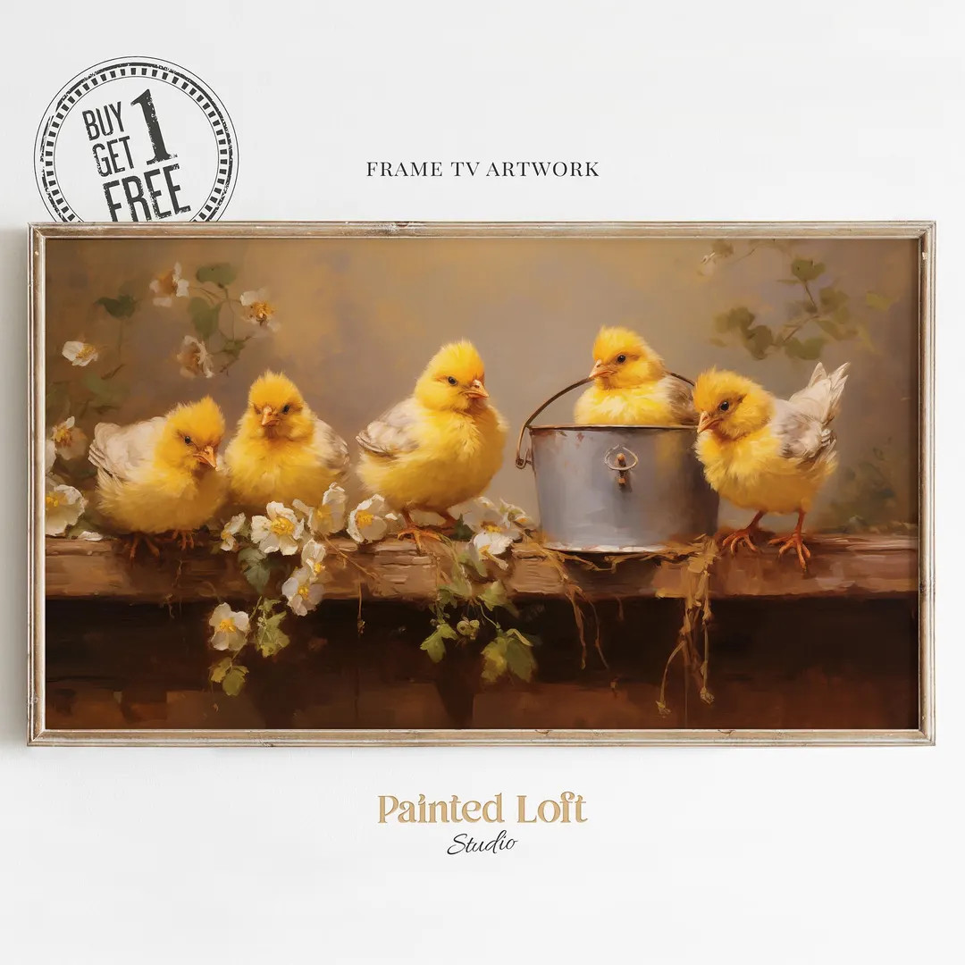 Easter Chicks Frame TV Art, Spring Animal Instant Download TV Art, Cute Easter Duck Painting for ... | Etsy (US)