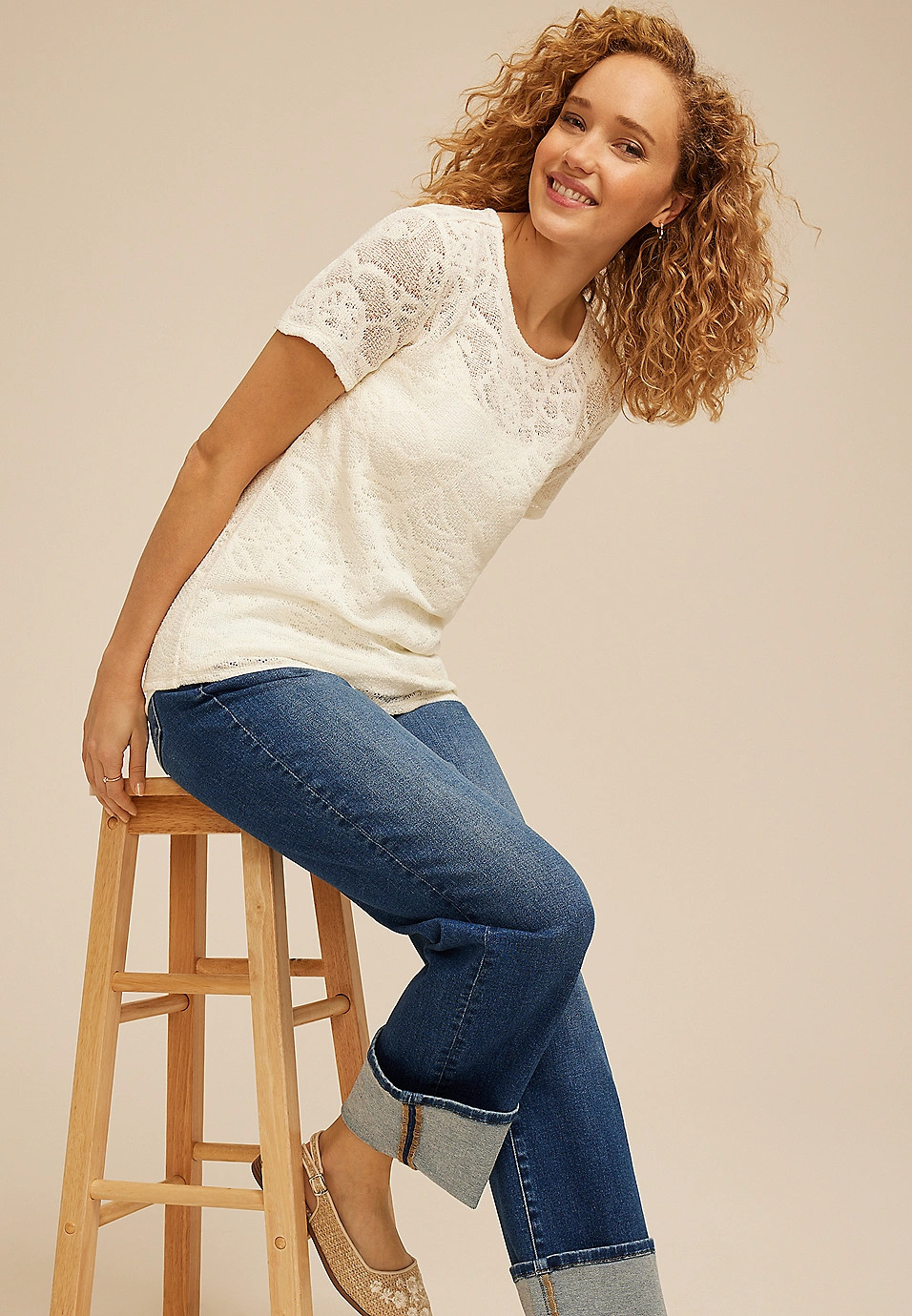 Textured Floral Short Sleeve Tee | Maurices