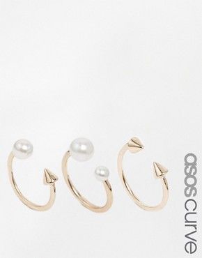 ASOS CURVE Open Spike And Faux Pearl Ring Pack | ASOS UK