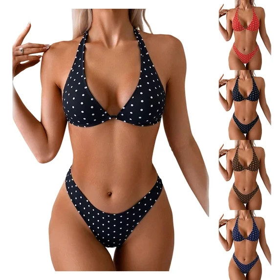 EchfiProm Bathing Suits for Women Bikini Swimwear Two Piece Black Polka Dot Beach Ladies Swimsuit... | Walmart (US)