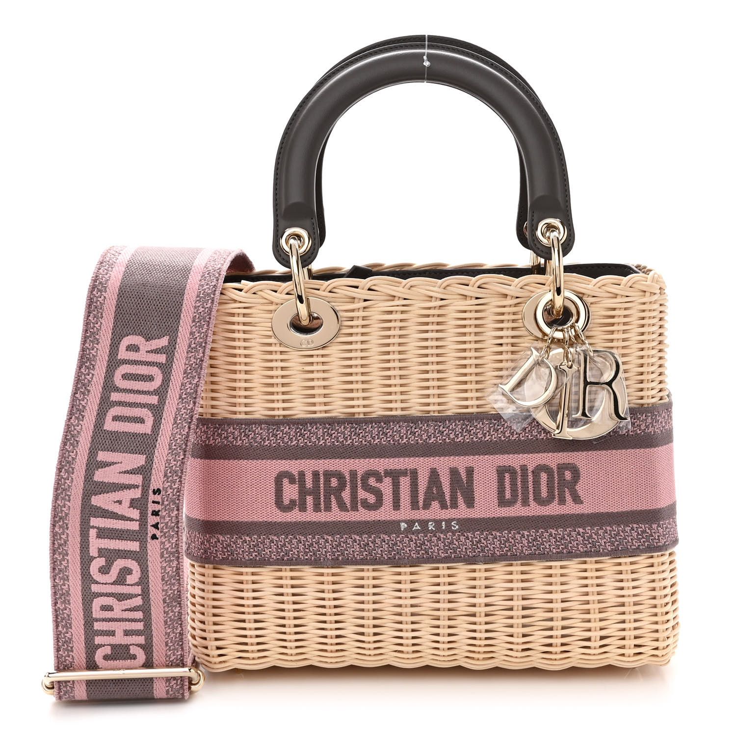Wicker Oblique Medium Lady Dior Bag Pink Grey | FASHIONPHILE (US)