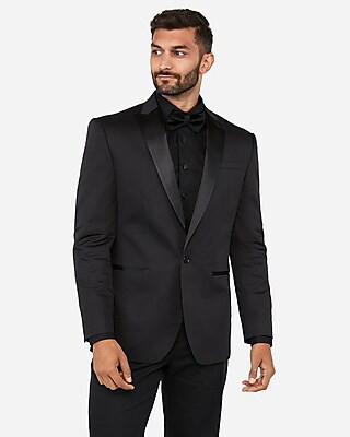 Classic Black Satin Peak Lapel Tuxedo Jacket | Express