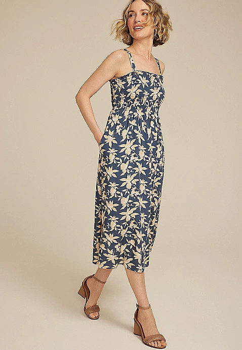 Bare Printed Smocked Midi Dress | Maurices