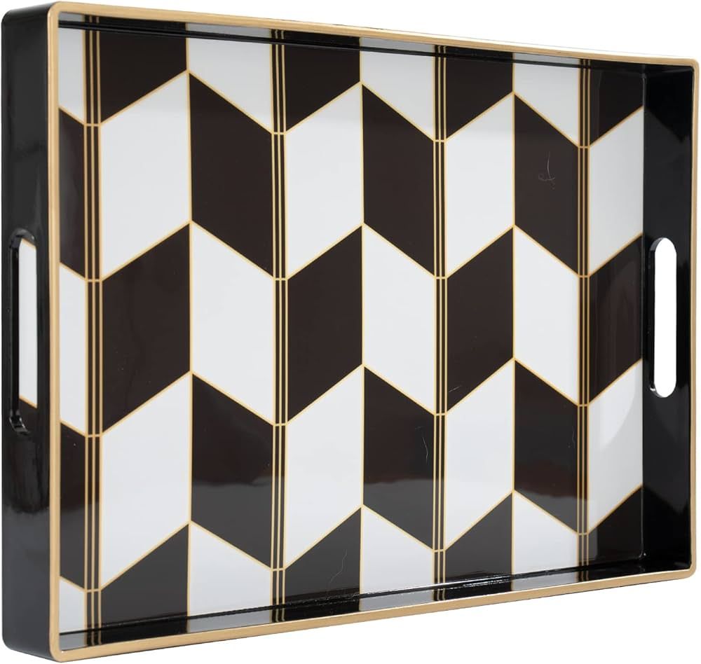 MAONAME Black Decorative Tray, Plastic Serving Tray with Handles, Coffee Table Tray with Tempered... | Amazon (US)