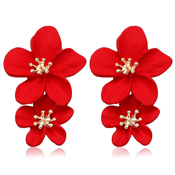 CEALXHENY Flower Dangle Earrings Boho Layered Floral Petal Drop Earrings Statement Stud Earring f... | Amazon (US)