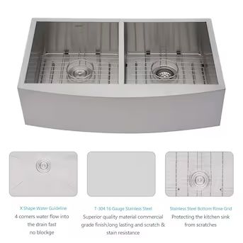 Lordear 50/50 Double Bowl Kitchen Sink Farmhouse Apron Front 33-in x 20-in Stainless Steel Double... | Lowe's