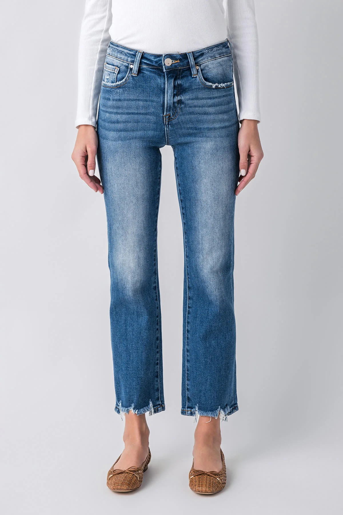 Risen High Rise Step Hem Jeans | Social Threads
