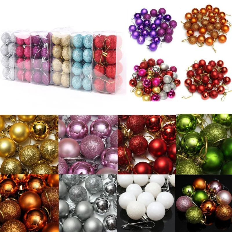 24 pcs Christmas Tree Ornaments Set Mini Shatterproof Holiday Ornaments Balls for Christmas Decor... | Walmart (US)