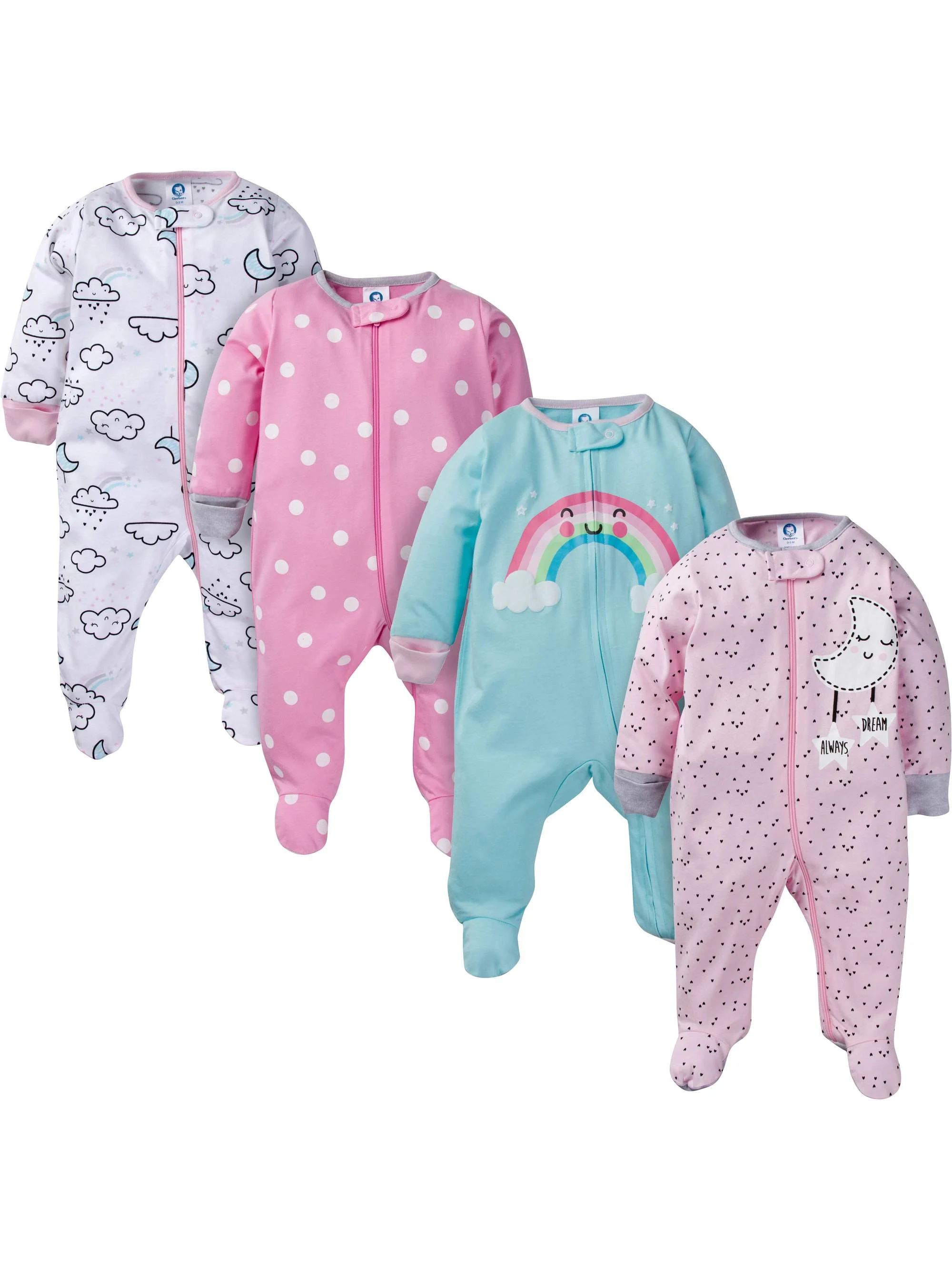 Gerber Baby Girl Sleep 'N Play Footed Pajamas, 4-Pack | Walmart (US)