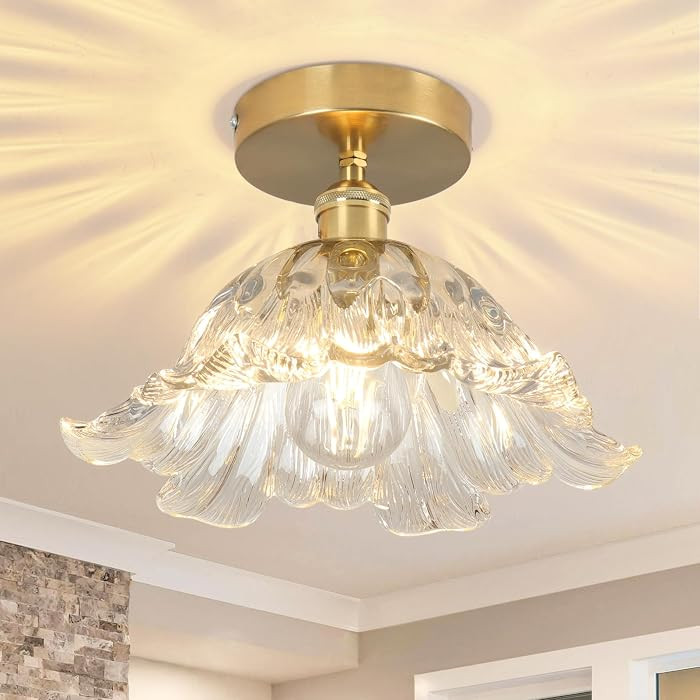 Semi Flush Mount Ceiling Light,Hallway Vintage Lights Fixture Ceiling Transparent 11" E26 Vintage Light Fixtures for Closet Hallway Kitchen Dining Room | Amazon (US)