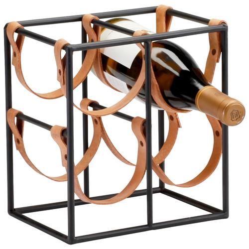 Small Brighton Rustic Farmhouse Iron Leather Wine Rack Holder | Kathy Kuo Home