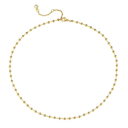 GDCOIN Dainty Gold Chain Choker Necklace for Women 18K Gold Plated Small Round Beads Link Chain Choker for Women Jewelry Gift | Amazon (US)