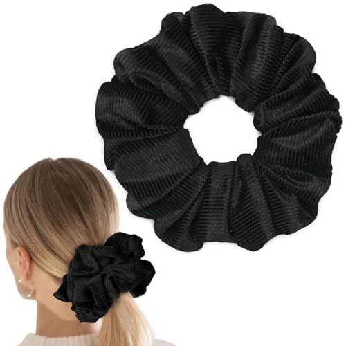 CEELGON Black Big Corduroy Scrunchie 6.5 Inches Jumbo Scrunchies Hair Ties Oversized Ponytail Holder for Thick Curly Hair Extra Large Hair Accessories for Women (Black) | Amazon (US)