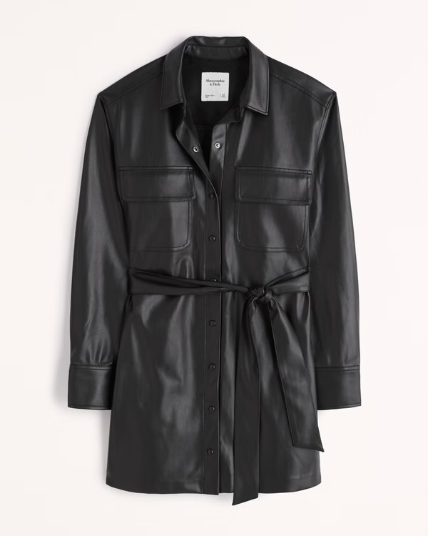 Women's Vegan Leather Mini Shirt Dress | Women's New Arrivals | Abercrombie.com | Abercrombie & Fitch (US)