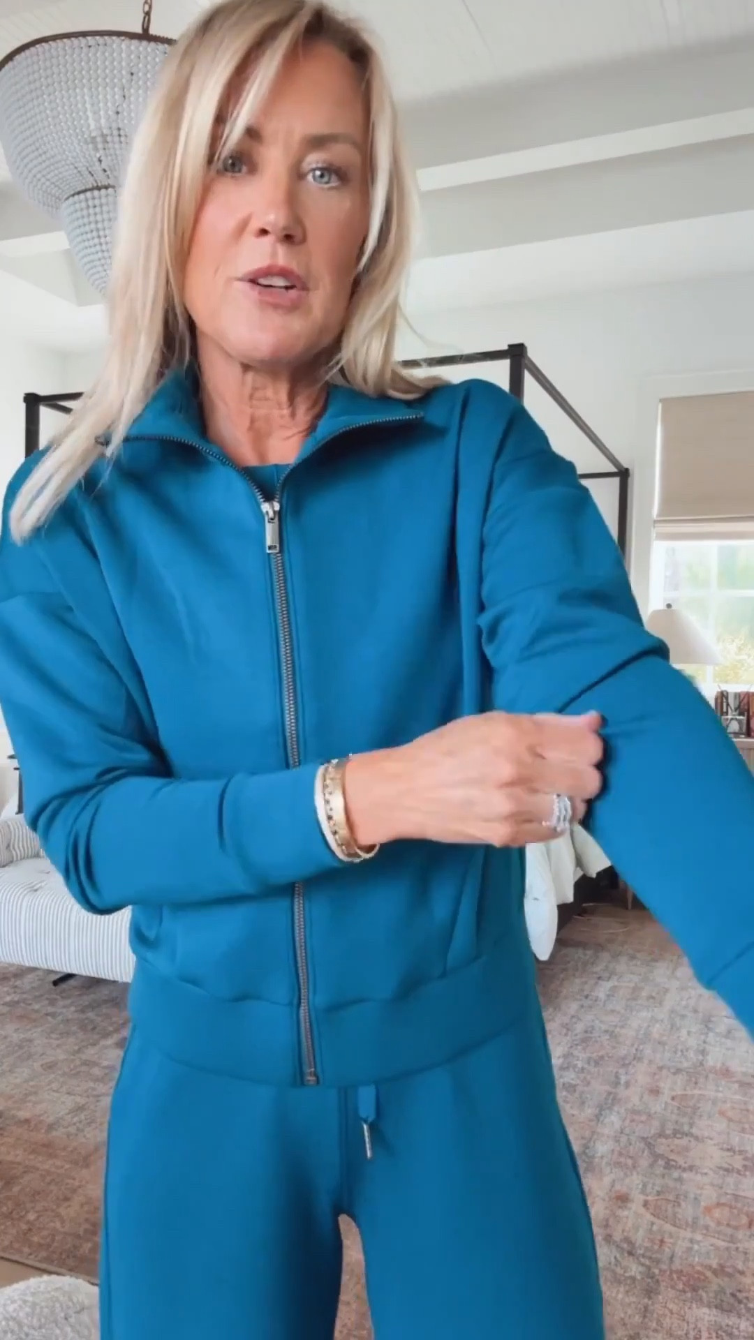 Spanx New Arrivals | Hi Sugarplum! 

Search by color on the website to see all the matching pieces in each shade. Obsessing over this deep cove blue!
Top: Small
Leggings: Small
Jacket: XS

#LTKootd #LTKOver40 #LTKActive