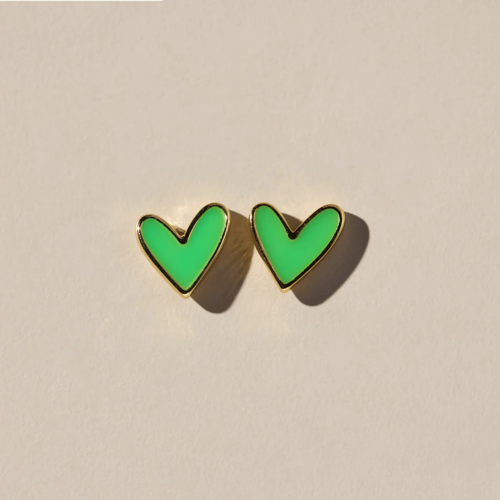 Electric Green Sweetheart Studs | Nickel and Suede