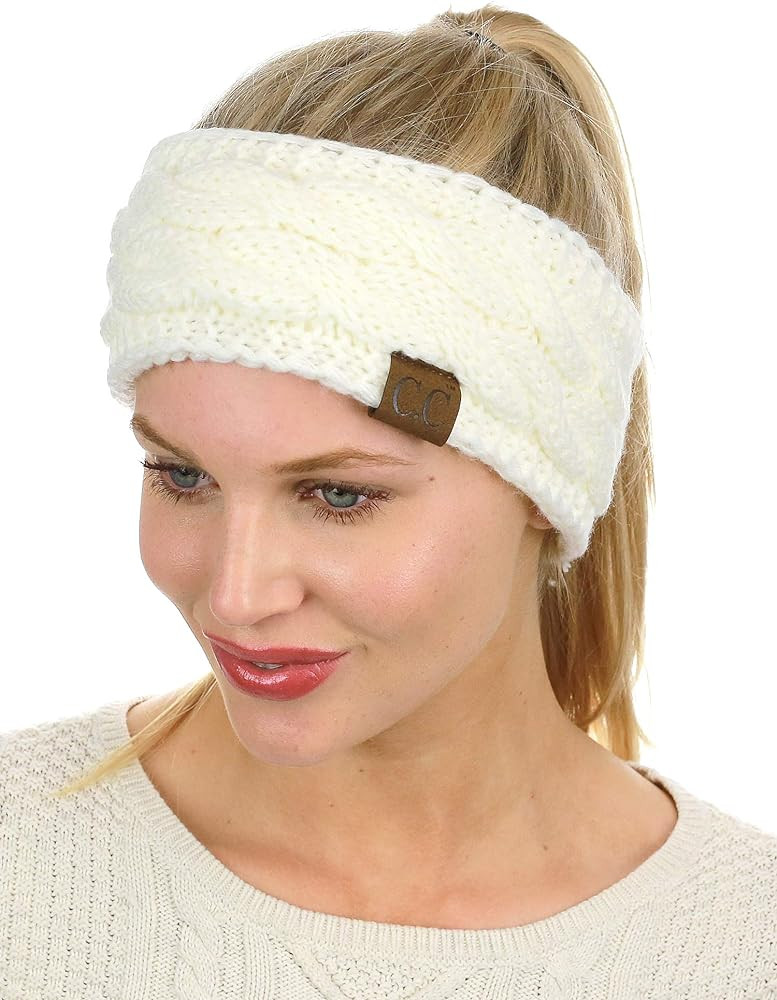 C.C Soft Stretch Winter Warm Cable Knit Fuzzy Lined Ear Warmer Headband | Amazon (US)